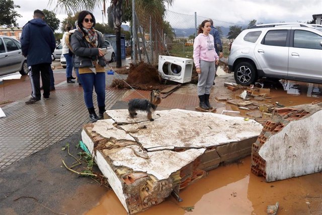 Vecinos del distrito malagueño de Campanillas observan los daños provocados por las lluvias.