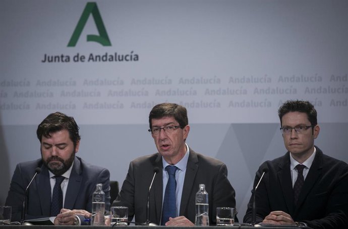 El vicepresidente de la Junta de Andalucía, Juan Marín, en rueda de prensa.