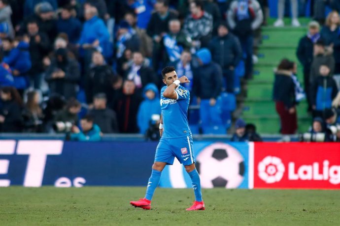 Angel Rodriguez of Getafe CF celebrates a goal during the Spanish League, La Liga, football match played between Getafe CF and Real Betis Balompie at Coliseum Alfonso Perez Stadium on January 26, 2020 in Madrid, Spain.