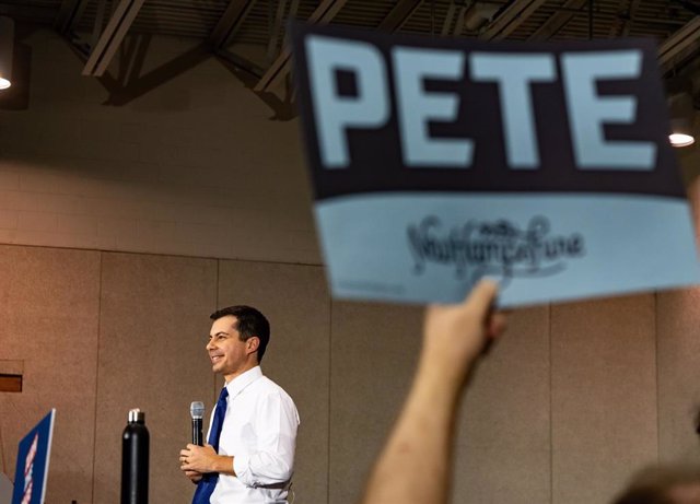 El precandidato demócrata Pete Buttigieg en un acto de campaña en New Hampshire. 