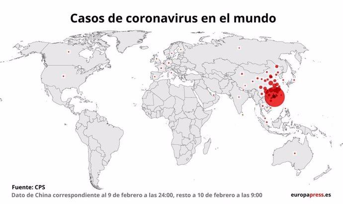 Mapa con casos de coronavirus por países