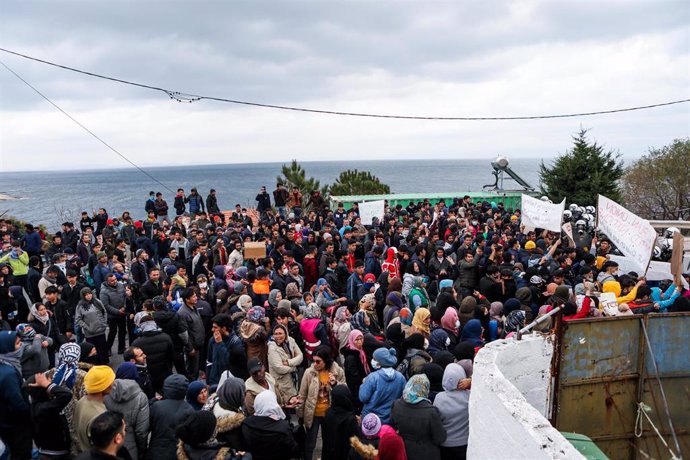 Protesta de migrantes en Lesbos