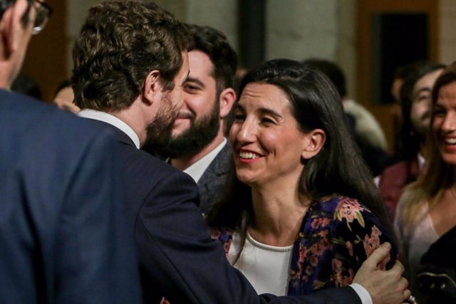 La portavoz del Grupo Vox en la Asamblea de Madrid, Rocio Monasterio, en el acto donde el presidente de la Asamblea Nacional Venezolana, Juan Guaidó, ha recibido la Medalla Internacional de la Comunidad de Madrid, en Madrid a 25 de enero de 2020