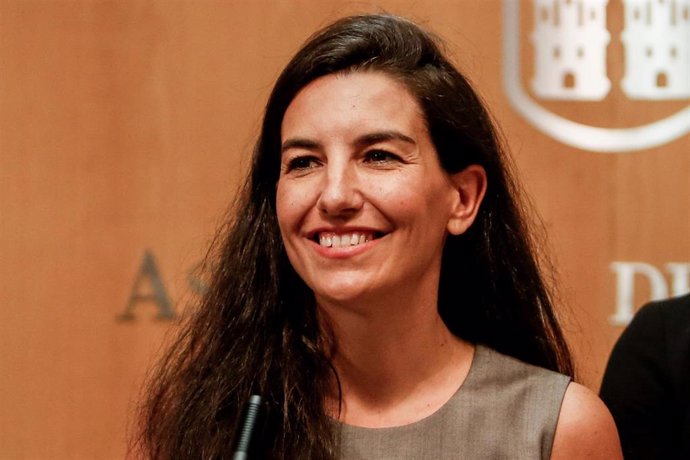 La  portavoz de Vox en la Asamblea de Madrid, Rocío Monasterio durante una rueda de prensa en la Asamblea.