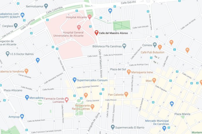 Calle Maestro Alonso, junto al Hospital General de Alicante.