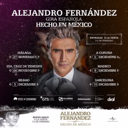Alejandro Fernández anuncia gira española de seis conciertos, que pasará por Mad