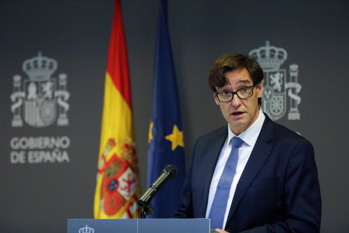 El ministro de Sanidad, Salvador Illa, durante la rueda de prensa posterior a la reunión ministerial de evaluación y seguimiento del coronavirus, en Madrid (España) a 1 de febrero de 2020.