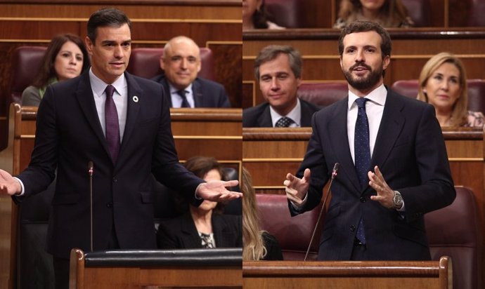 Pedro Sánchez y Pablo Casado en la sesión de control al Gobierno en el Congreso