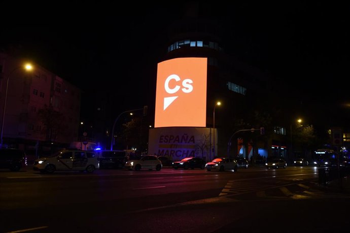 Sede del partido de Ciudadanos durante la noche electoral del 10N en Madrid (España), donde el partido sigue los resultados del escrutinio, a 10 de noviembre de 2019.