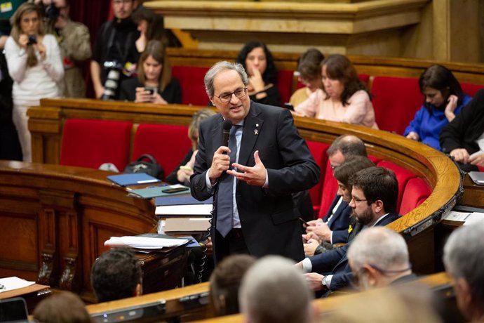 El presidente de la Generalitat, Quim Torra, interviene en la sesión de control del Parlament a 12 de febrero de 2020.