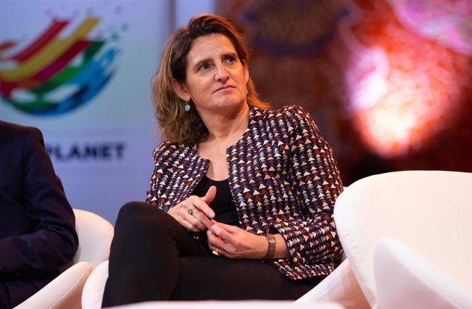 La vicepresidenta de Transición Ecológica, Teresa Ribera durante la presentación del BforPlane, el principal evento mundial para la sostenibilidad, que reúne a líderes empresariales internacionales para debatir y proponer soluciones a los grandes desafí