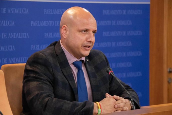 El secretario del grupo parlamentario de Vox y portavoz adjunto, Rodrigo Alonso, en rueda de prensa.