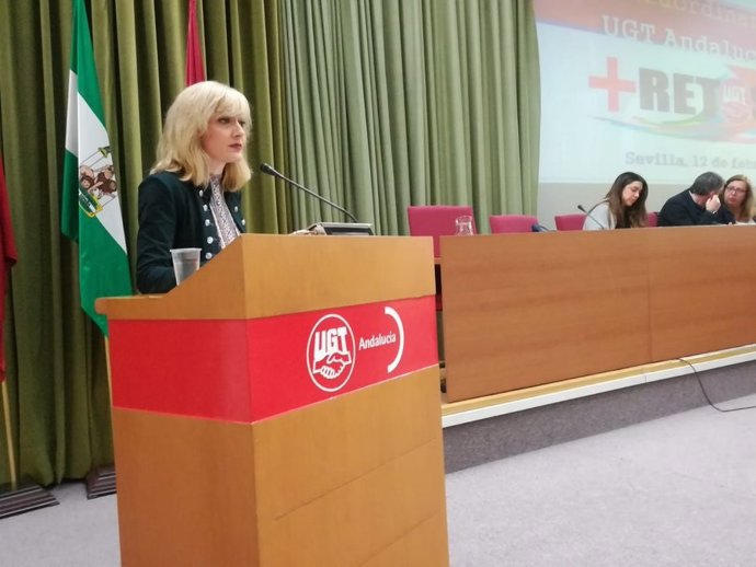 La secretaria general de UGT-A, Carmen Castilla, en el comité extraordinario del sindicato