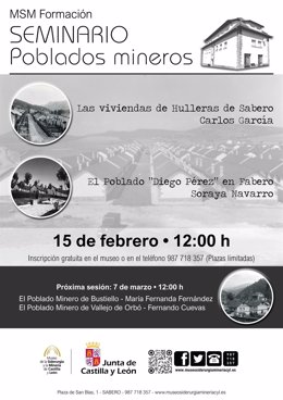 Cartel de 'Poblados mineros' el seminario que tendrá lugar en el Museo de la Siderurgia y la Minería de Castilla y León, con sede en Sabero (León).