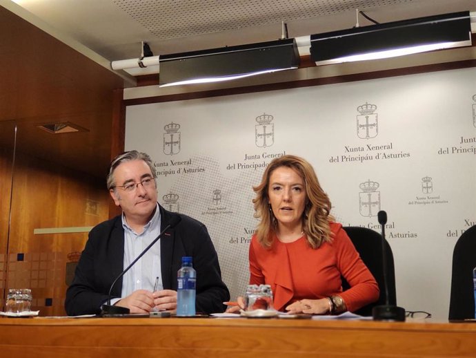 La portavoz del PP, Teresa Mallada, y el diputado Pablo González, en rueda de prensa.