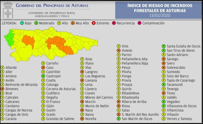Mapa de riesgo de incendios.