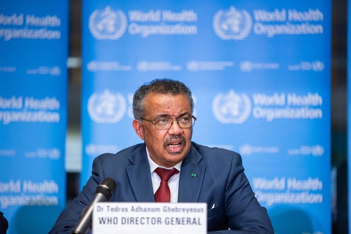 El director general de la Organización Mundial de la Salud (OMS), Tedros Adhanom Ghebreyesus, en rueda de prensa para informar sobre novedades en el brote de coronavirus originado en China. 6 de febrero de 2020.