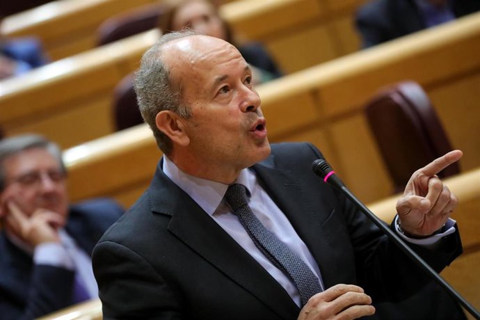El ministro de Justicia, Juan Carlos Campo, interviene durante la primera sesión de control al Gobierno de coalición PSOE y Unidas Podemos de la XIV Legislatura en el Senado, en Madrid (España), a 11 de febrero de 2020.
