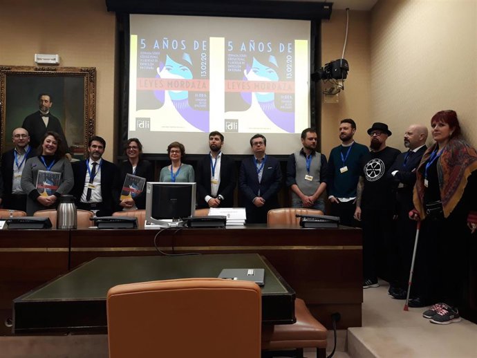 Ponentes de la jornada sobre libertad de expresión en el Congreso de los Diputados, organizada por la PDLI