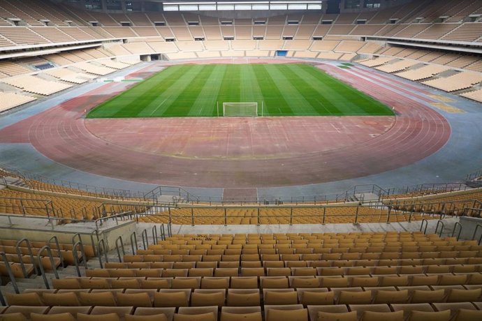 Estadio de la Cartuja, sede de las cuatro próximas ediciones de la final de la Copa del Rey de fútbol. Sevilla a 12 de febrero 2020