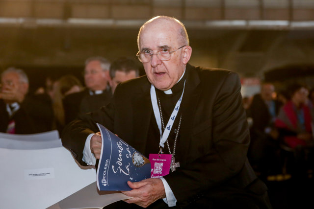 El arzobispo de Madrid, el Cardenal Carlos Osoro, en la apertura del Congreso de los Laicos 2020 en el Pabellón de Cristal de la Casa de Campo de Madrid (España), a 14 de febrero de 2020.