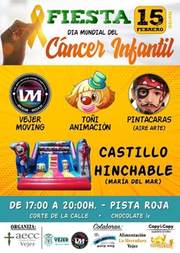 Cartel de la fiesta del Día Internacional del Cáncer Infantil en Vejer de la Frontera