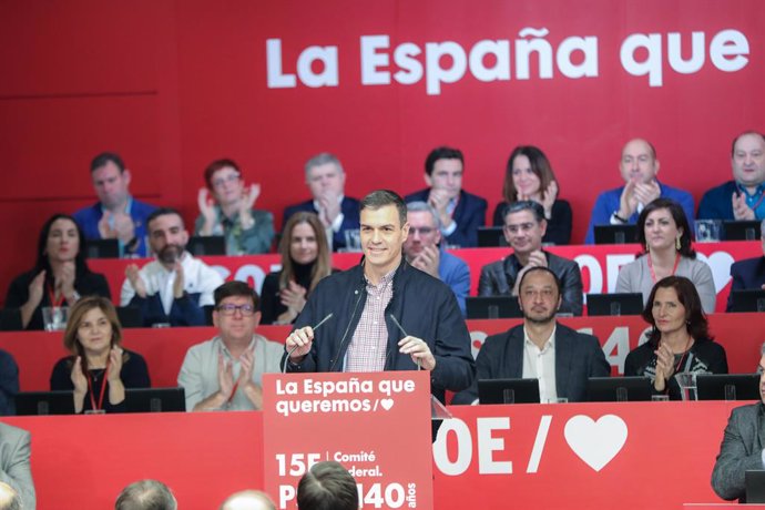 El president del Govern central, Pedro Sánchez, intervé en el Comit Federal del PSOE a Ferraz (Madrid), 15 de febrer del 2020.