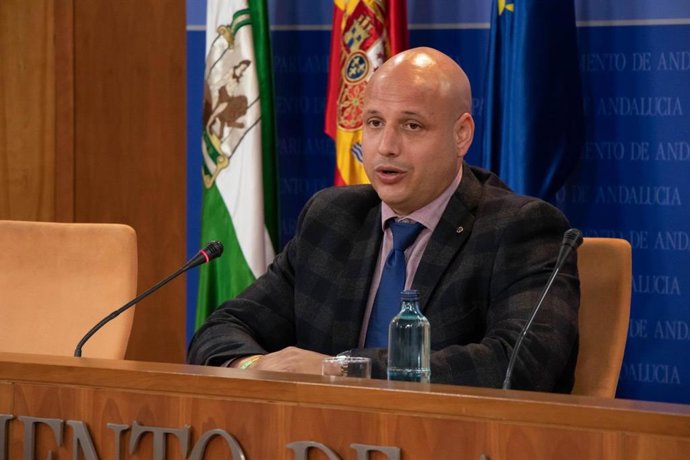 El secretario del grupo parlamentario de Vox y portavoz adjunto, Rodrigo Alonso, en rueda de prensa.