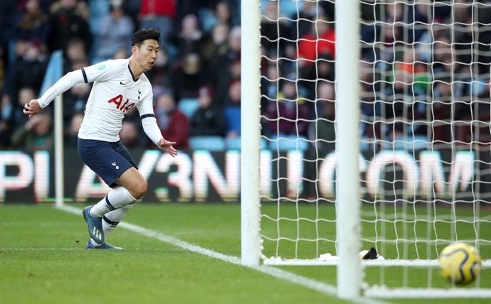 16 February 2020, England, Birmingham: Tottenham Hotspur's Son Heung-min scores his side's third goal during the English Premier League soccer match between Aston Villa and Tottenham Hotspur at Villa Park. Photo: Nick Potts/PA Wire/dpa