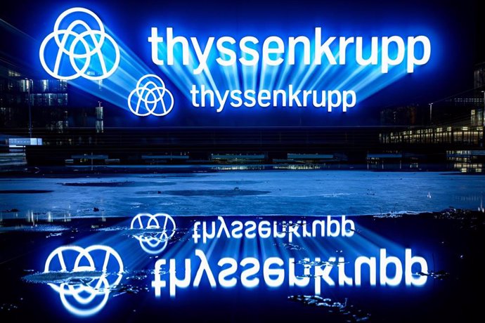 FILED - 20 November 2019, Essen: The ThyssenKrupp logo is reflected on a water surface. Two former managers of the German industrial conglomerate Thyssenkrupp will have to serve five years in jail over a deadly fire ina steelwork in Italy more than a d