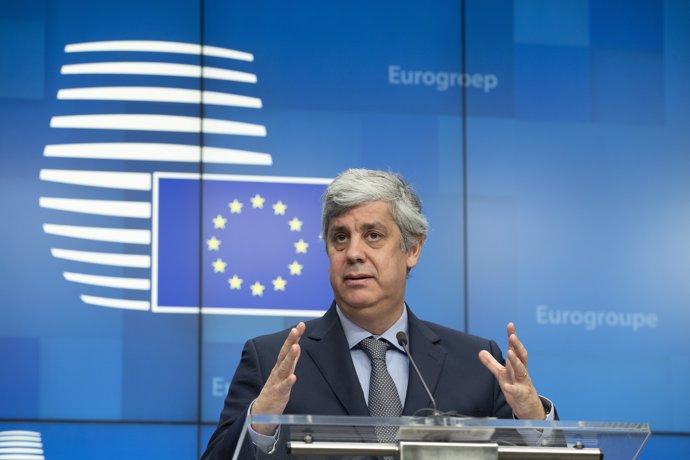 HANDOUT - 05 December 2019, Belgium, Brussels: Eurogroup President and Portuguese Finance Minister Mario Centeno speaks during a press conference following the Economic and Financial Affairs Council. Photo: Zucchi Enzo/EU Council/dpa