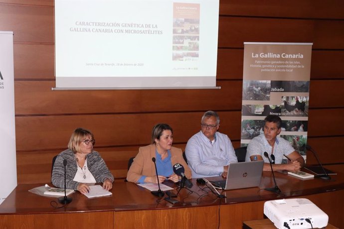 La consejera de Agricultura, Ganadería y Pesca del Gobierno de Canarias, Alicia Vanostende (en el centro), en la presentación del estudio sobre la gallina local