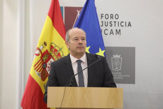 El ministro de Justicia, Juan Carlos Campo, durante su intervención en la presentación de la presidenta del Consejo General de la Abogacía, Victoria Ortega, en el foro de Justicia del Colegio de Abogados, en Madrid (España), a 19 de febrero de 2020.