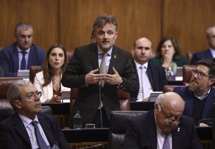El portavoz parlamentario del PSOE-A, José Fiscal, en la sesión de control al Gobierno andaluz en el Pleno del Parlamento.