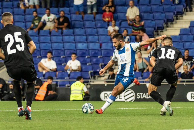 Matías Vargas, #22 of RCD Espanyol during the UEFA Europa League Play-Off, 1nd leg match between RCD Espanyol and FC Zorya Luhansk at RCDE Stadium, in Barcelona, Spain. August 22, 2019.