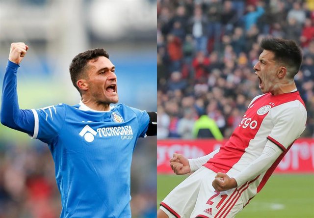 Jorge Molina y Lisandro Martínez celebran goles con sus respectivos equipos, Getafe y Ajax