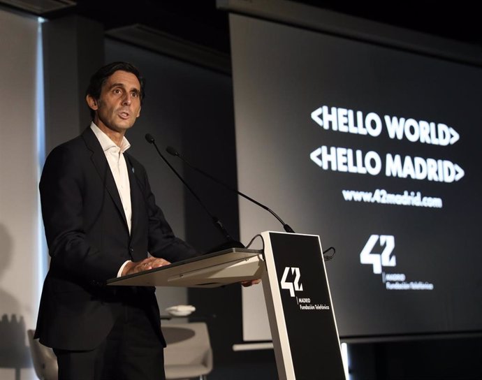 El presidente ejecutivo de Telefónica, José María Álvarez-Pallete durante su intervención en el acto inaugural de 42 Madrid, la nueva escuela de programación de la Fundación Telefónica