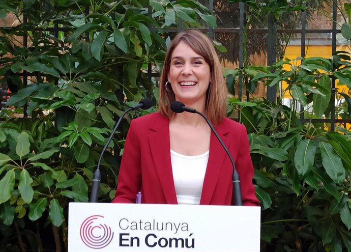 La líder de los comuns en el Parlament, Jéssica Albiach, en la presentación de su candidatura a las primarias de CatComú.