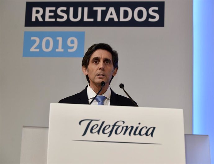 El presidente ejecutivo de Telefónica, José María Álvarez-Pallete, en la rueda de prensa de los resultados de 2019