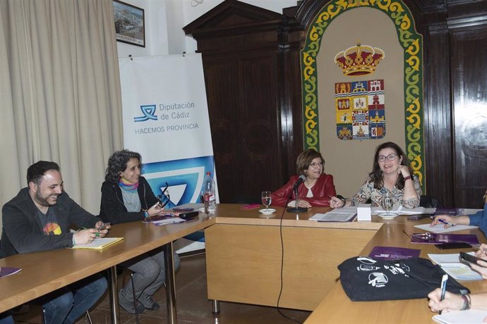 La diputada de Igualdad, Carmen Collado, en una reunión con asociaciones del colectivo LGTBIQ de la provincia de Cádiz