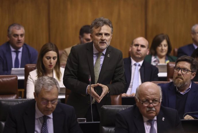 El portavoz parlamentario del PSOE-A, José Fiscal (c), en el Pleno del Parlamento, en una foto de archivo. 