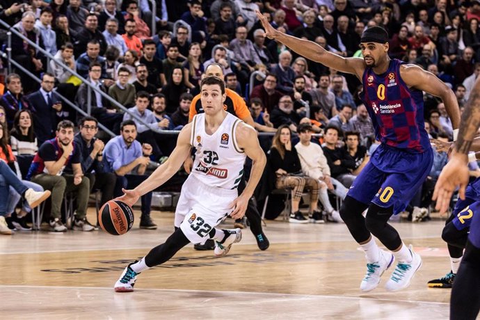 Jimmer Fredette of Panathinaikos, during the Turkish Airlines EuroLeague match between  FC Barcelona  and Panathinaikos OPAP Athens at Palau Blaugrana on December 13, 2019 in Barcelona, Spain.