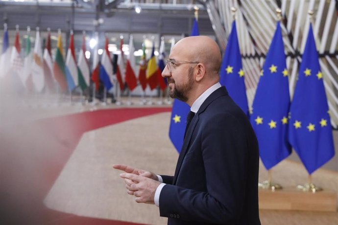 20 February 2020, Belgium, Brussels: European Council President Charles Michel speaks with the media representatives ahead of the start of an extraordinary EU summit meeting on the European Budget. Photo: Thierry Roge/BELGA/dpa