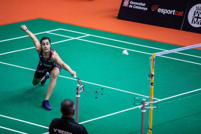 Carolina Marín, en pleno partido de bádminton.