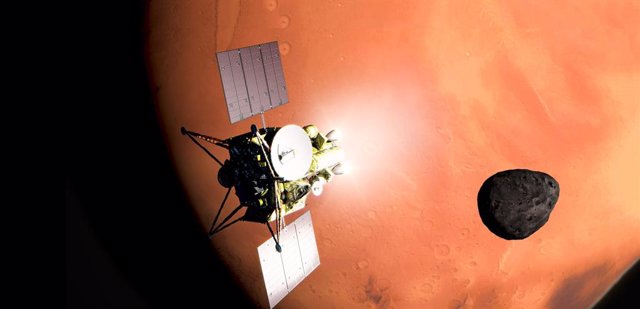 Recreación de la nave MMX en la órbita de Marte