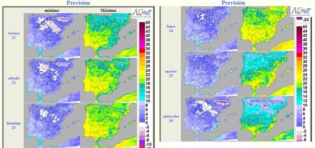 Mapa elaborado por la Aemet sobre la previsión meteorológica en CyL para los carnavales 2020