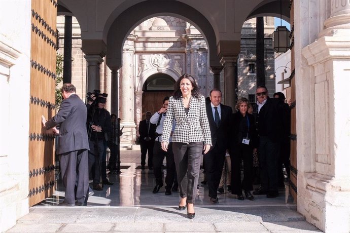 La presidenta del Parlamento de Andalucía, Marta Bosquet, este sábado en el Parlamento andaluz