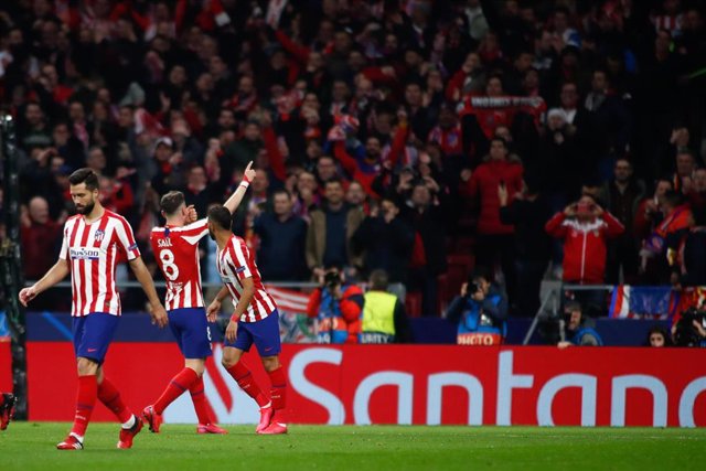 Saúl Ñíguez celebra un gol con el Atlético de Madrid.