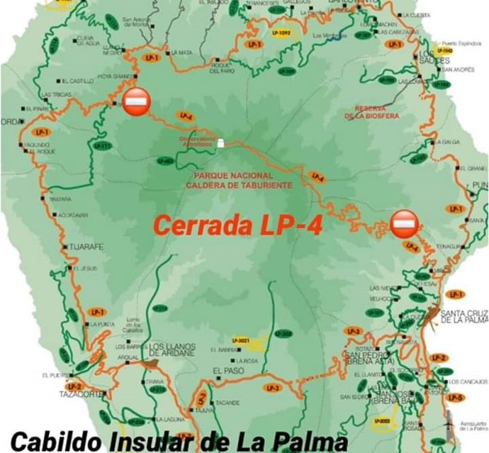 Imagen donde se indica los cortes al tráfico en la LP-4