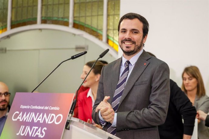 El ministro de Consumo, Alberto Garzón, durante el encuentro confederal de Unidas Podemos celebrado en la Fundación Diario Madrid, a 22 de febrero de 2020.